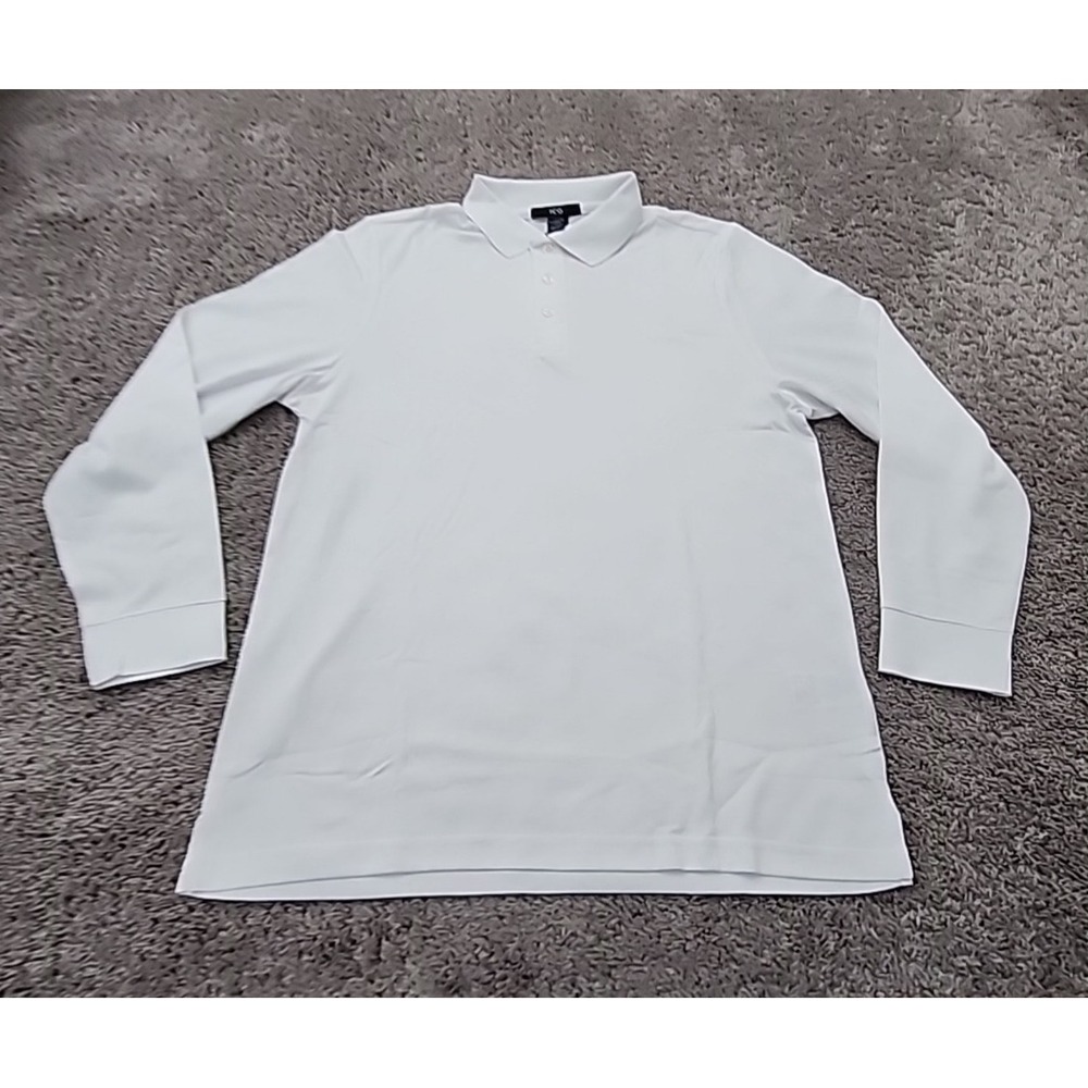ICO Polo Shirt Mens M White Long Sleeve Classic Casual Workwear
